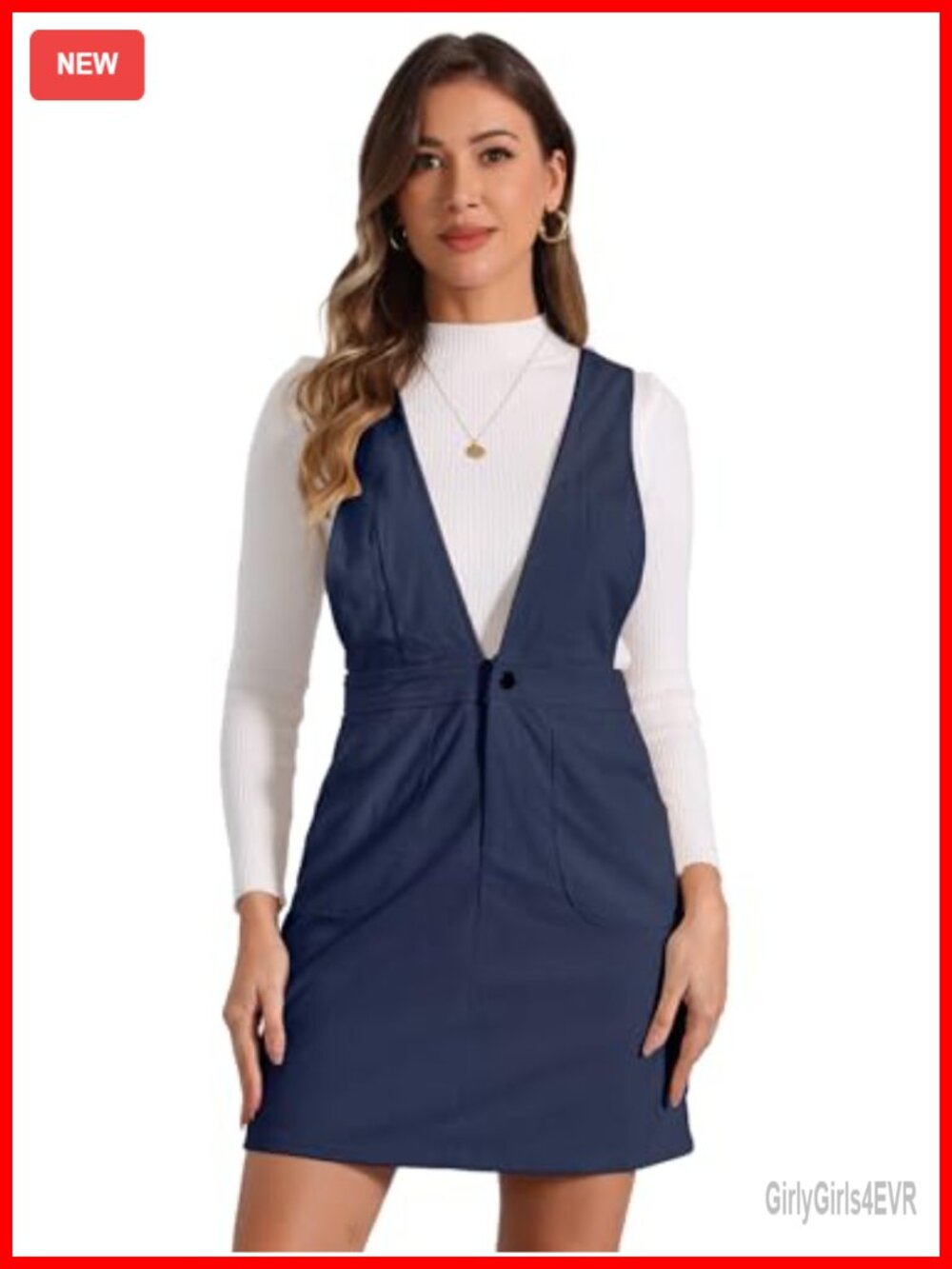 Corduroy Overall V Neck Strap Mini Pinafore Dress Casual Work